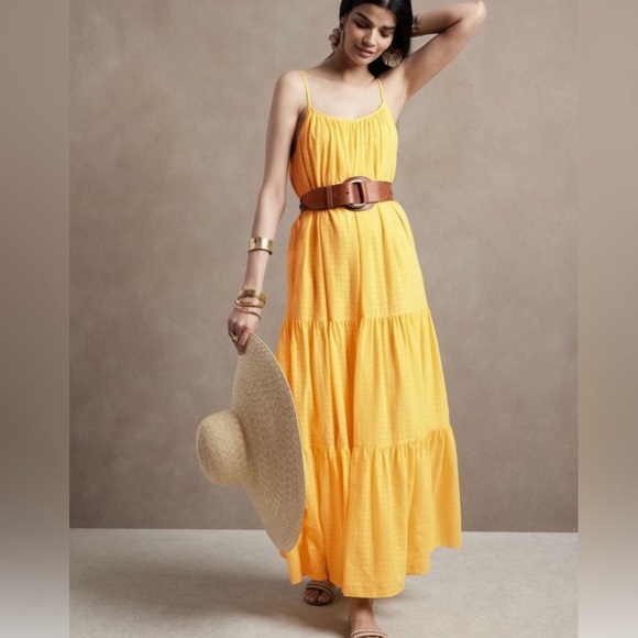 Banana Republic Dresses & Skirts - NEW Banana Republic 100% Silk Canna Tiered Cami Maxi Tent Dress Sunny yellow Sm